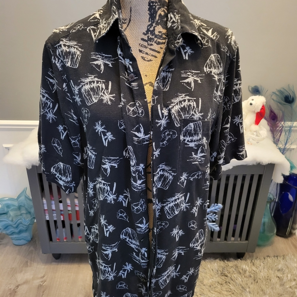 Mens button down tropical print shirt